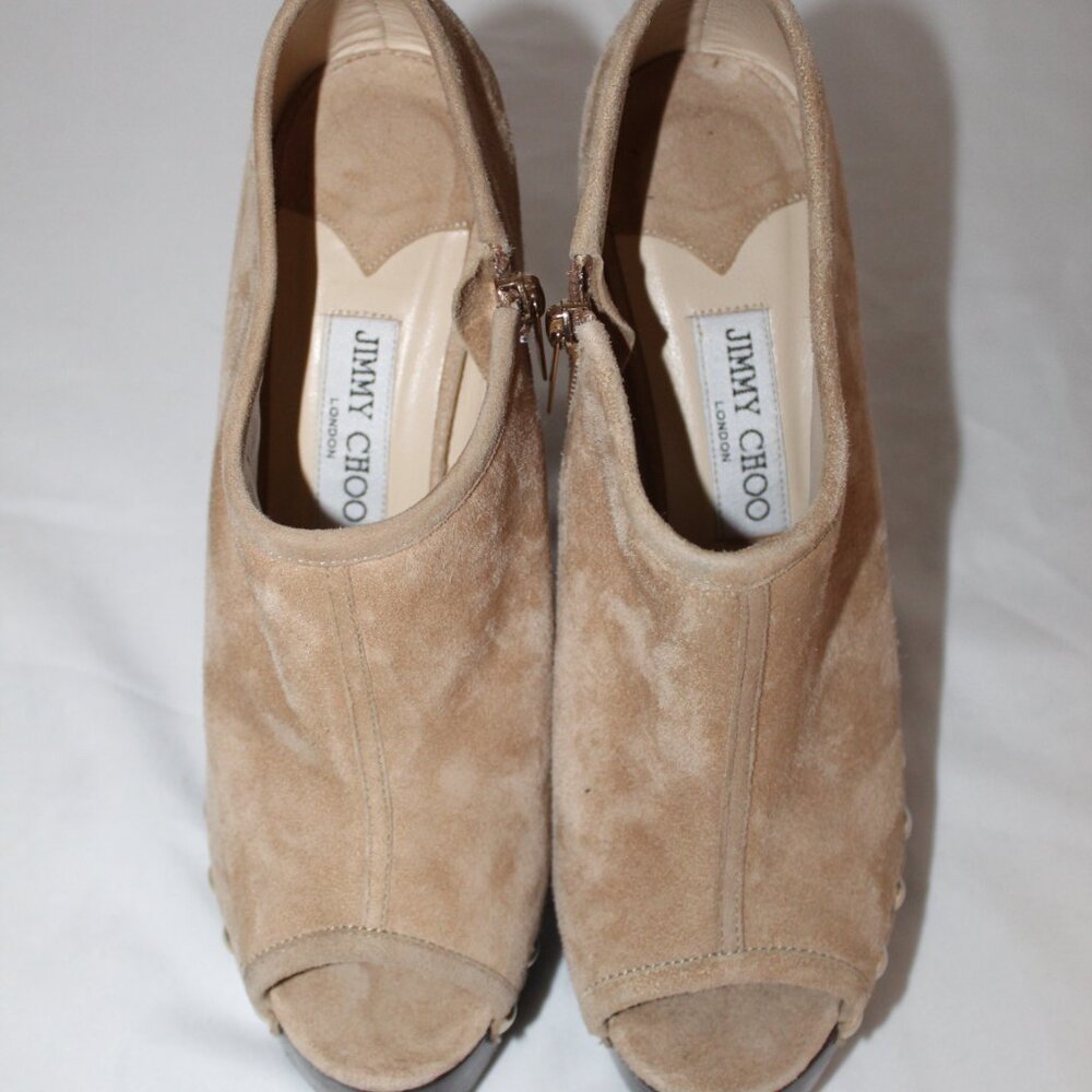 NWOB Jimmy Choo Studded Peep Toe Suede Ankle Booties Urge Pumps Heeled Clogs 40 - Picture 3 of 8